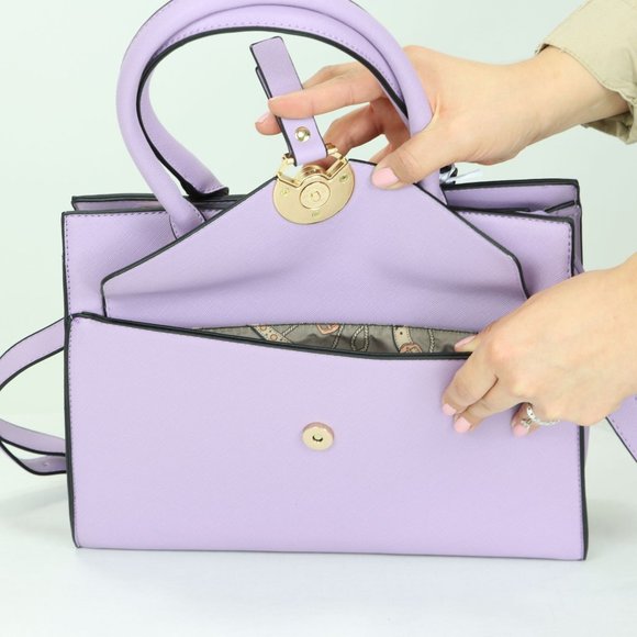 Lavender Light Purple Faux Leather Tote Purse Cross Body Hand Bag - Picture 6 of 12